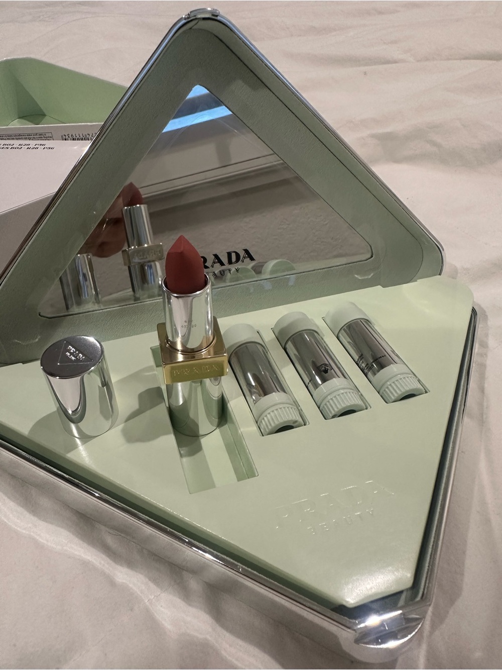 Prada White Triangle Monochrome Clutch - Picture 5 of 6